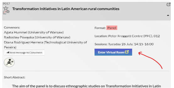 Image showing panel description with an arrow pointing towards enter the virtual room button
